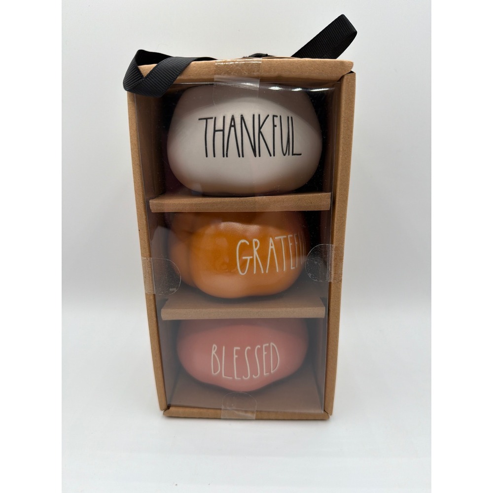 Rae Dunn Pumpkin Ramekins Set 3 Thankful Grateful Blessed Fall Thanksgiving NIB